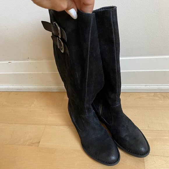 BORN "Basil" Black Suede Leather Tall Boot 5 New - Picture 3 of 8